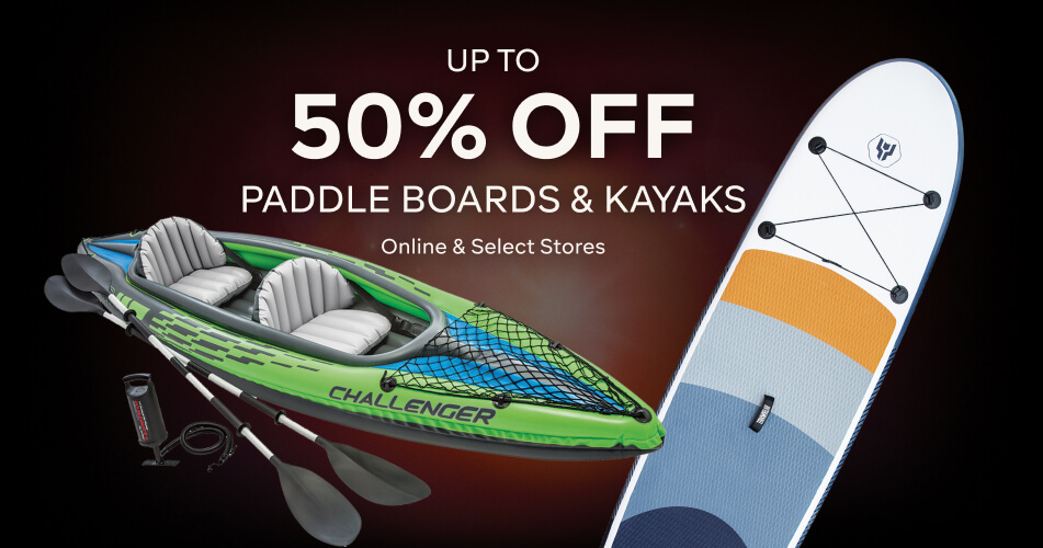 UP TO 60% OFF PADDLEBOARDS & KAYAKS - ONLINE AND SELECT STORES
