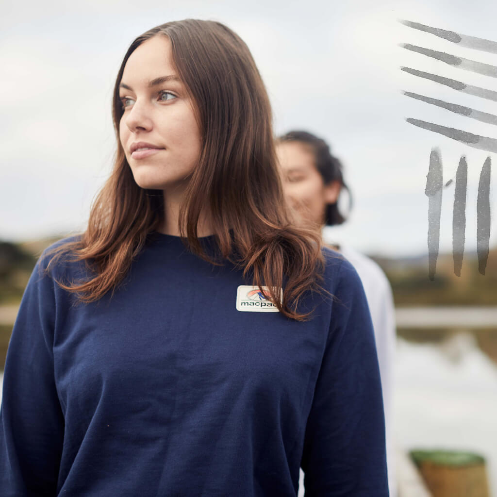Woman wearing Navy Blue Cotton Crew