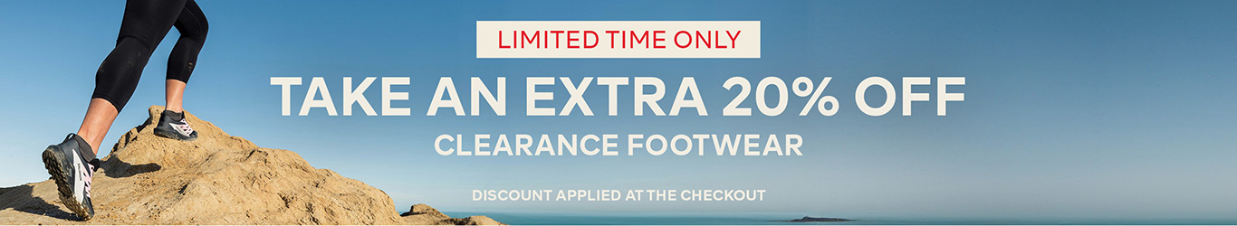 LIMITED TIME ONLY - TAKE AN EXTRA 20% OFF CLEARANCE FOOTWEAR - SHOP NOW – discount applied at  the checkout